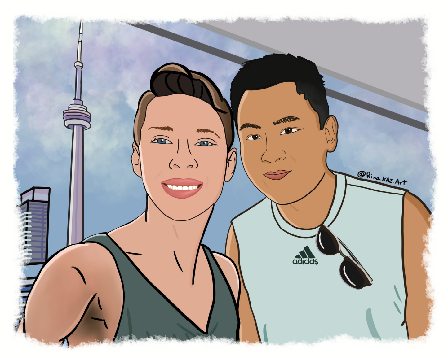 Custom Colour Cartoon Digital Couples Portrait ( with option of printing on paper or canvas)