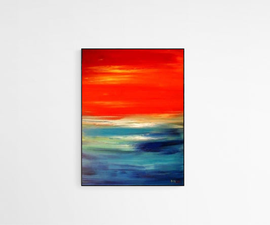 Calming Abstract Painting, Hand Painted Art, Expressionistic Living Room Wall Art, Orange skies Painting, Hand Painted by Rina Kaavchinski