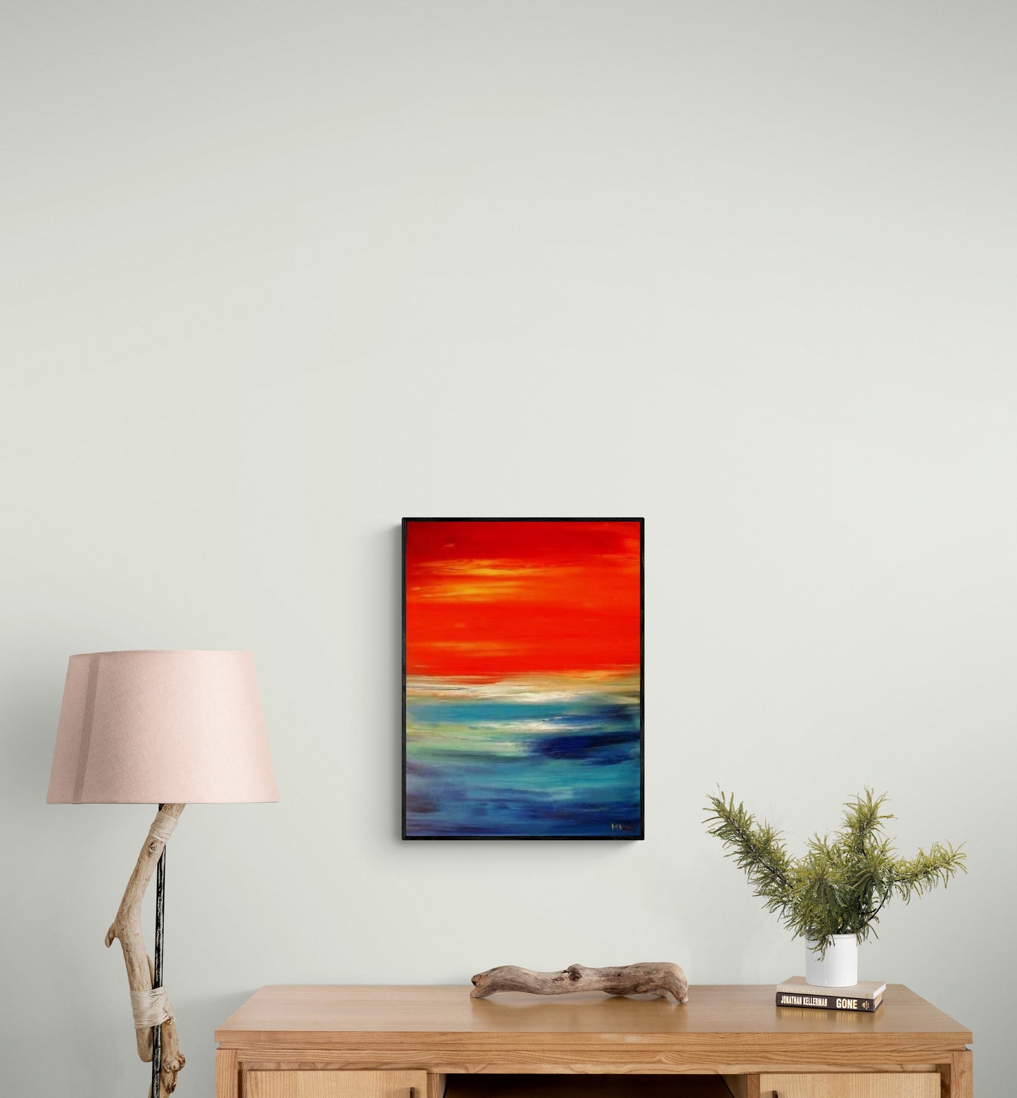 Calming Abstract Painting, Hand Painted Art, Expressionistic Living Room Wall Art, Orange skies Painting, Hand Painted by Rina Kaavchinski