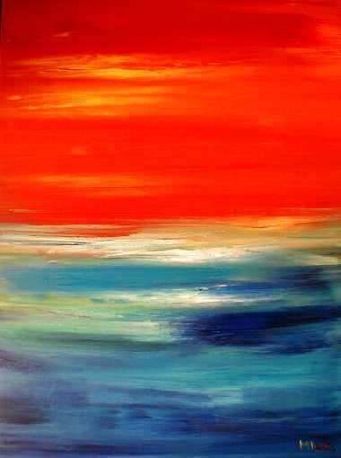 Calming Abstract Painting, Hand Painted Art, Expressionistic Living Room Wall Art, Orange skies Painting, Hand Painted by Rina Kaavchinski