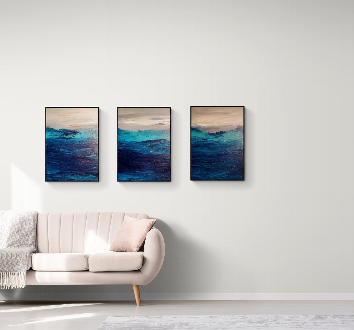 Large Seascape Triptych, Set of 3 Original Modern Paintings, Ocean Painting Abstract, Ready to Hang, Living Room Art, Hand Painted Art