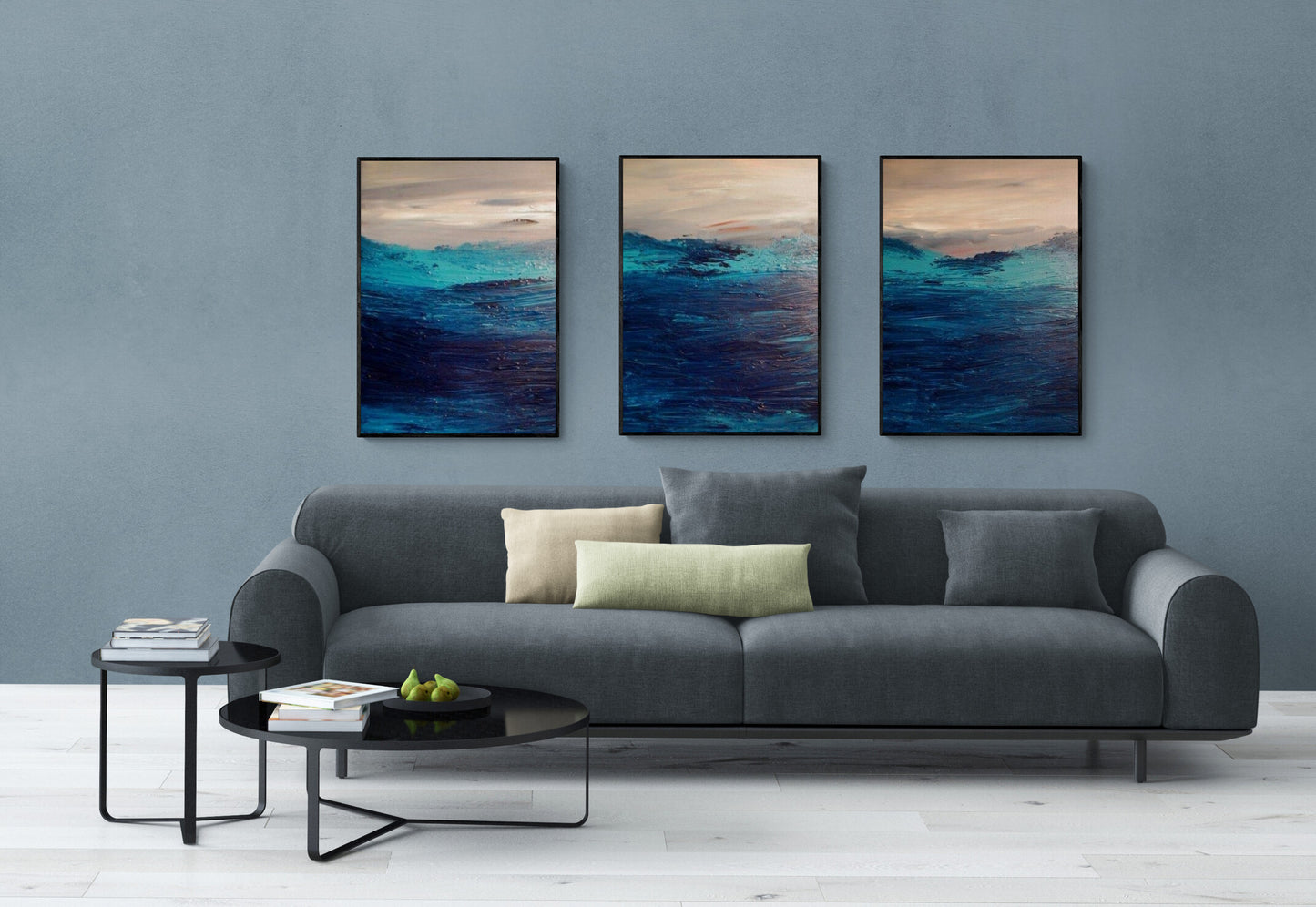 Large Seascape Triptych, Set of 3 Original Modern Paintings, Ocean Painting Abstract, Ready to Hang, Living Room Art, Hand Painted Art
