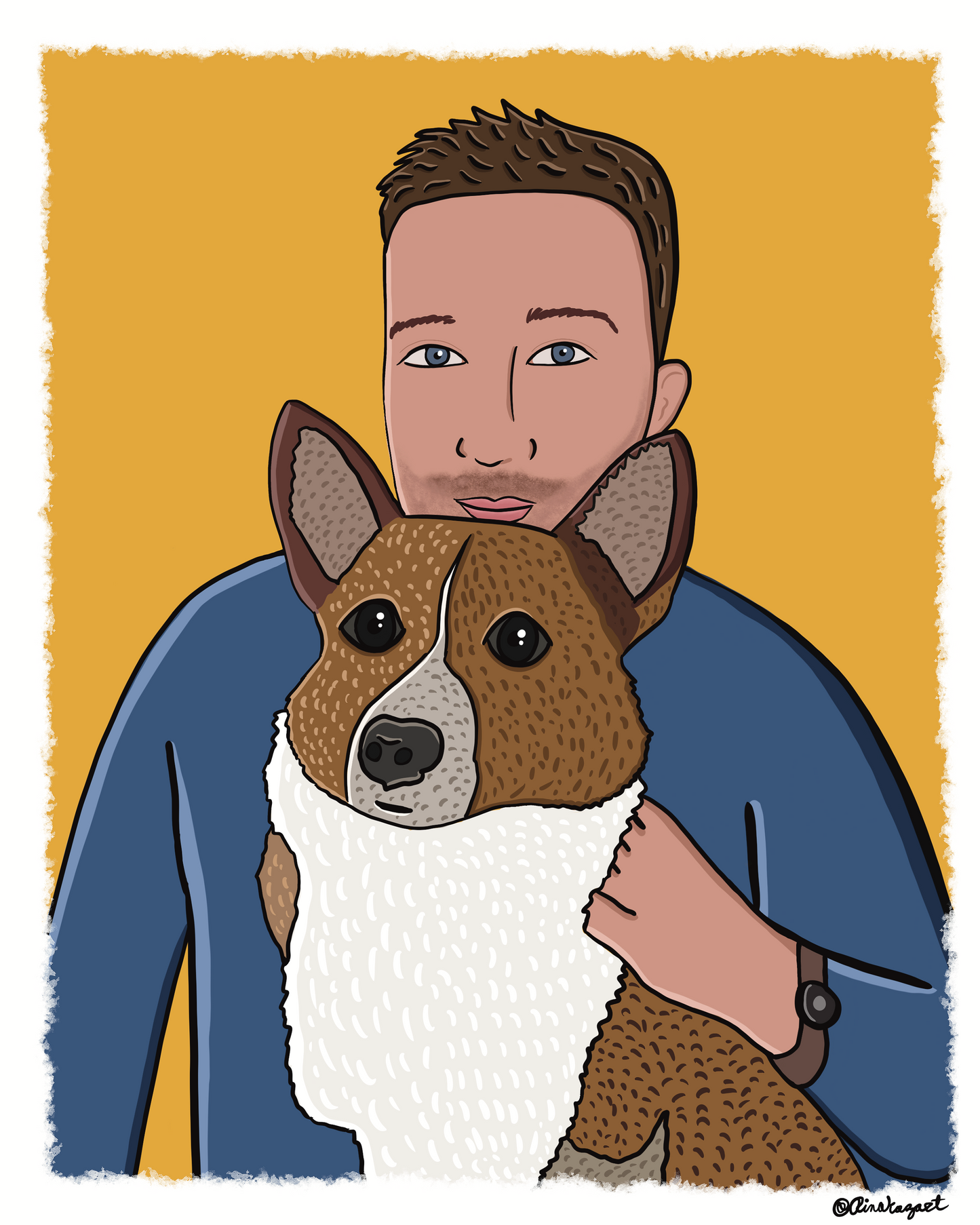 Father's Day Custom Portrait illustration (Cat, Dog, Puppy, Kitty) Anniversary Gift ( Digital Only, print or stretched Canvas)