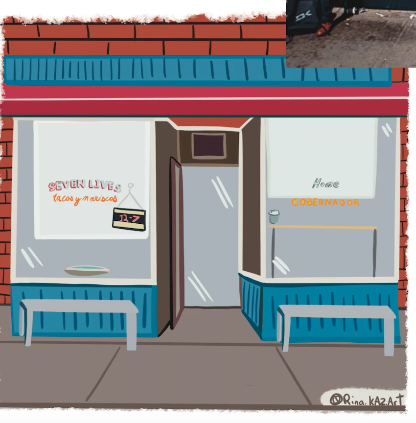 Seven Lives Taco in Kensington Market Torontor - Art Print Giclée by Rina Kazavchinski