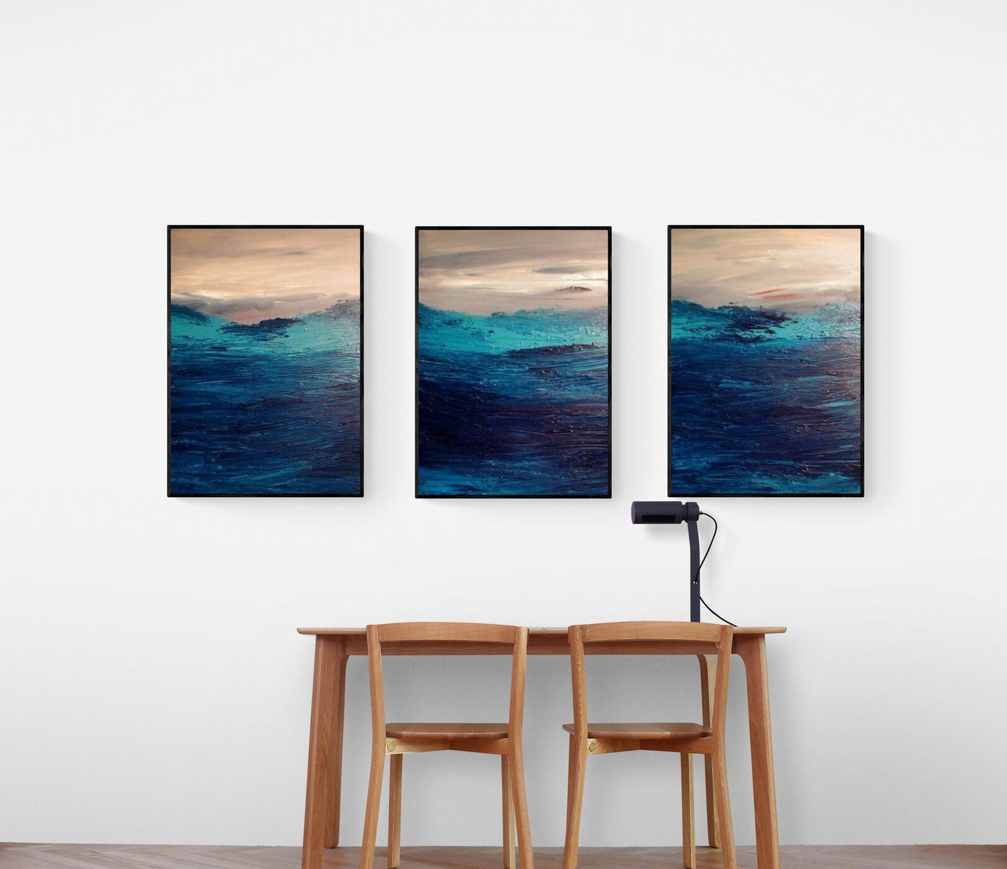 Large Seascape Triptych, Set of 3 Original Modern Paintings, Ocean Painting Abstract, Ready to Hang, Living Room Art, Hand Painted Art