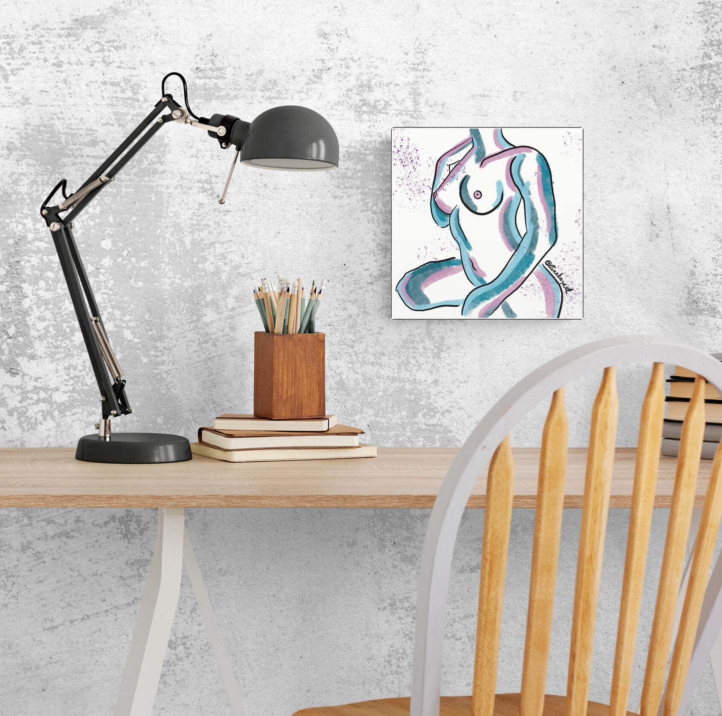 Magnetic Curves, Woman Body Acrylic painting Print | Fashion prints | naked body print| boob print | Nude abstract multi colour