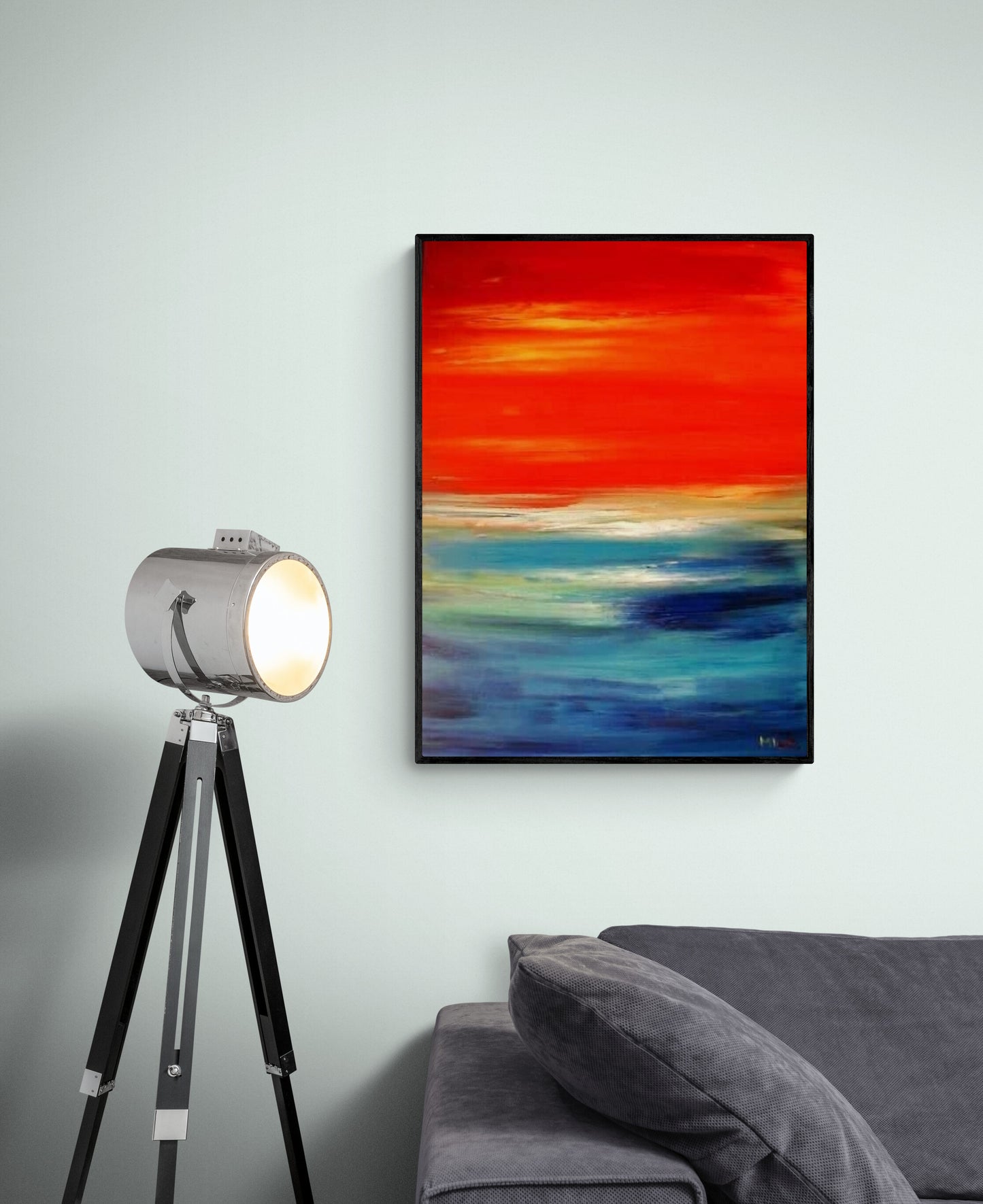 Calming Abstract Painting, Hand Painted Art, Expressionistic Living Room Wall Art, Orange skies Painting, Hand Painted by Rina Kaavchinski