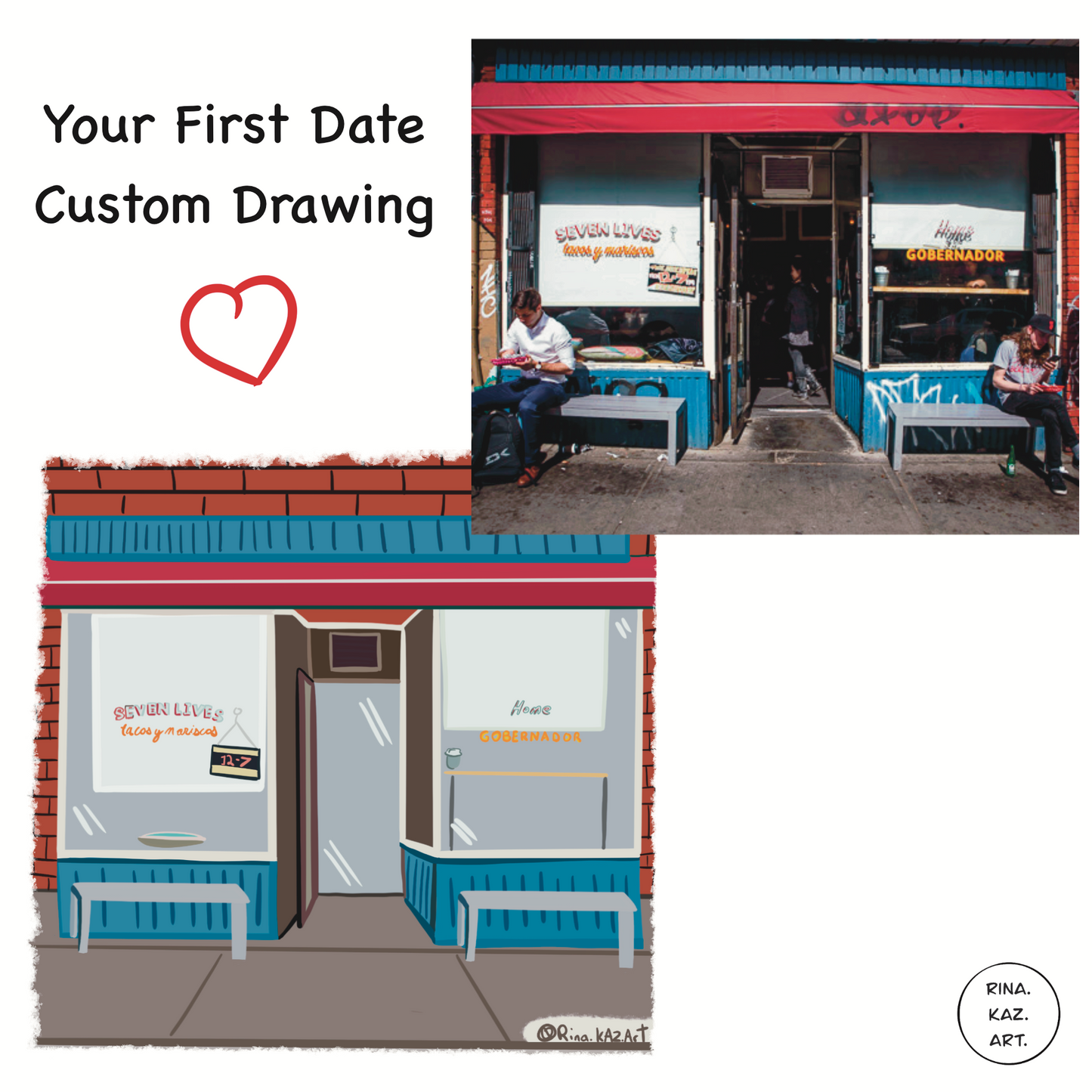 Your First Date Custom Digital Drawing
