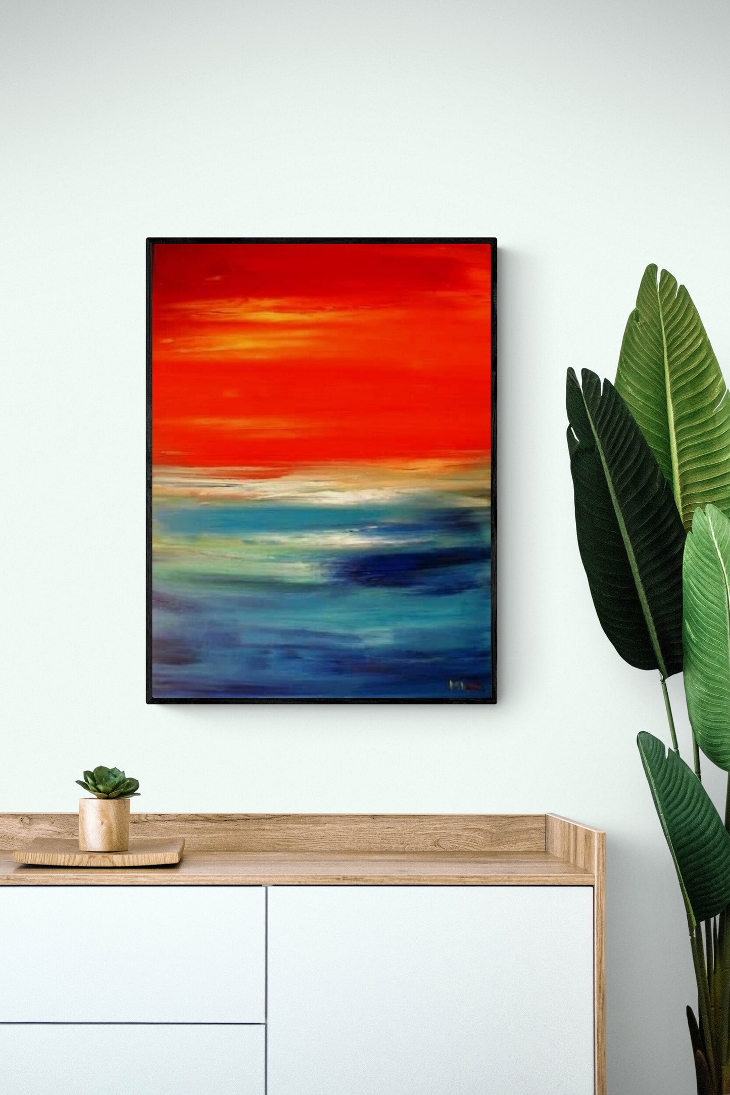 Calming Abstract Painting, Hand Painted Art, Expressionistic Living Room Wall Art, Orange skies Painting, Hand Painted by Rina Kaavchinski
