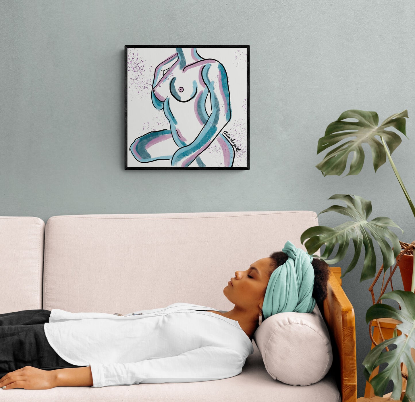 Magnetic Curves, Woman Body Acrylic painting Print | Fashion prints | naked body print| boob print | Nude abstract multi colour