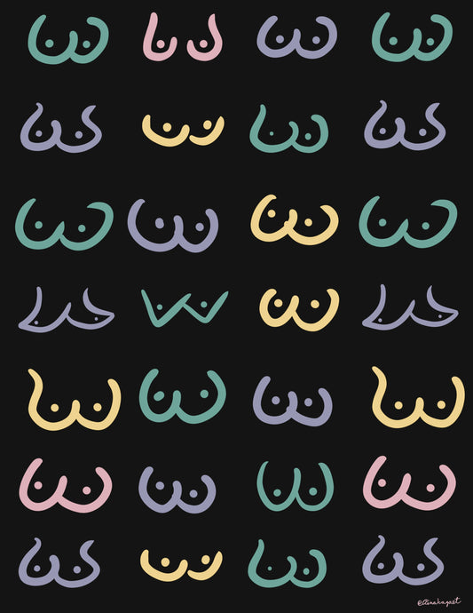 Color Boobs Line Art, Nude Funny Boobies, Boobs Print, Feminist Art, Feminist illustration, Line Art Print, Body Sketch, Nude Curvy Woman Print