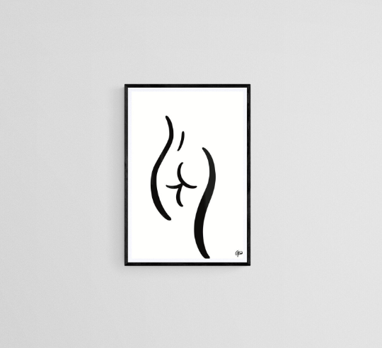 Naked Woman Silhouette Showing Boobs Black and White Art Print
