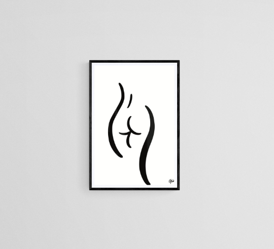 Body Positive Line Art, Bum Waist Nude Art, Female Figure Art Print, Minimalist Wall Art, Boob Art Print, Curvy Art Poster, Line Drawing
