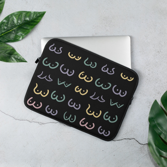 Colourful Boobs on Black Background, Laptop Case, LGBTQ Gift, Boobie Lover Gift, Boobs Merch, Feminist Art, Boobs Gifts, 13 inch laptop case, 15 inch laptop case