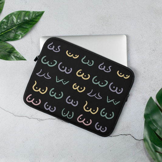 Colourful Boobs on Black Background, Laptop Case, LGBTQ Gift, Boobie Lover Gift, Boobs Merch, Feminist Art, Boobs Gifts, 13 inch laptop case, 15 inch laptop case