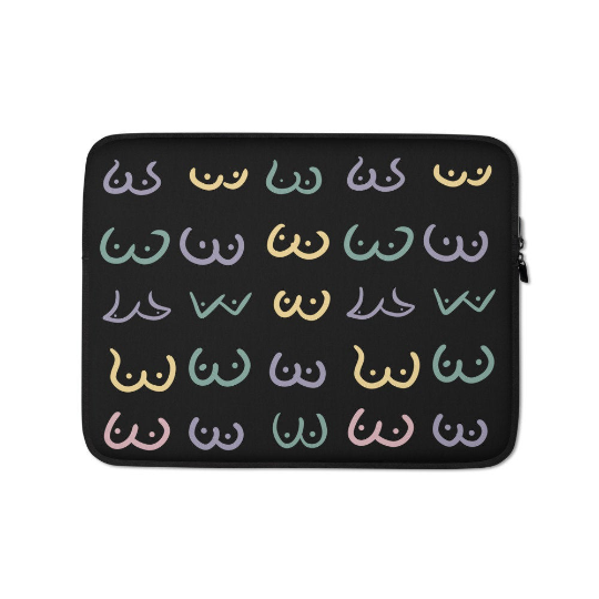 Colourful Boobs on Black Background, Laptop Case, LGBTQ Gift, Boobie Lover Gift, Boobs Merch, Feminist Art, Boobs Gifts, 13 inch laptop case, 15 inch laptop case