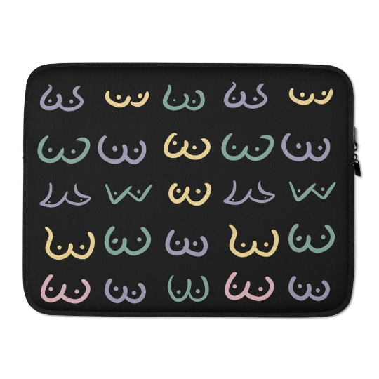 Colourful Boobs on Black Background, Laptop Case, LGBTQ Gift, Boobie Lover Gift, Boobs Merch, Feminist Art, Boobs Gifts, 13 inch laptop case, 15 inch laptop case
