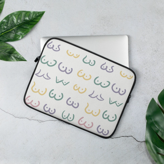 Colourful Boobies on White Background, Boobs Laptop Case, LGBTQ Gift, Boobie Lover Gift, Boobs Merch, Feminist Art, Boobs Gifts, 13 inch laptop case, 15 inch laptop case