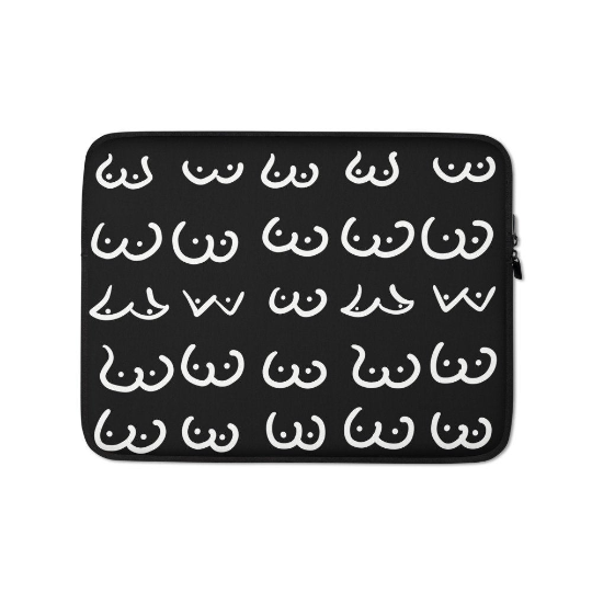 White line art boobies on  Black Background, Laptop Case, LGBTQ Gift, Boobie Lover Gift, Boobs Merch, Feminist Art, Boobs Gifts, 13 inch laptop case, 15 inch laptop case