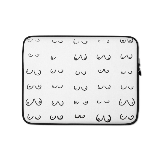 Black Line Boobs on White Background, Laptop Case, LGBTQ Gift, Boobie Lover Gift, Boobs Merch, Feminist Art, Boobs Gifts, 13 inch laptop case, 15 inch laptop case