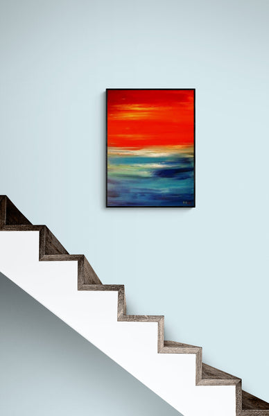 Calming Abstract Painting, Hand Painted Art, Expressionistic Living Room Wall Art, Orange skies Painting, Hand Painted by Rina Kaavchinski
