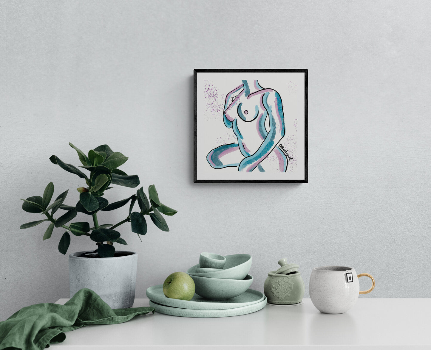 Magnetic Curves, Woman Body Acrylic painting Print | Fashion prints | naked body print| boob print | Nude abstract multi colour