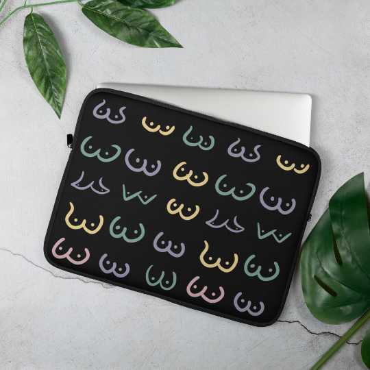 Colourful Boobs on Black Background, Laptop Case, LGBTQ Gift, Boobie Lover Gift, Boobs Merch, Feminist Art, Boobs Gifts, 13 inch laptop case, 15 inch laptop case