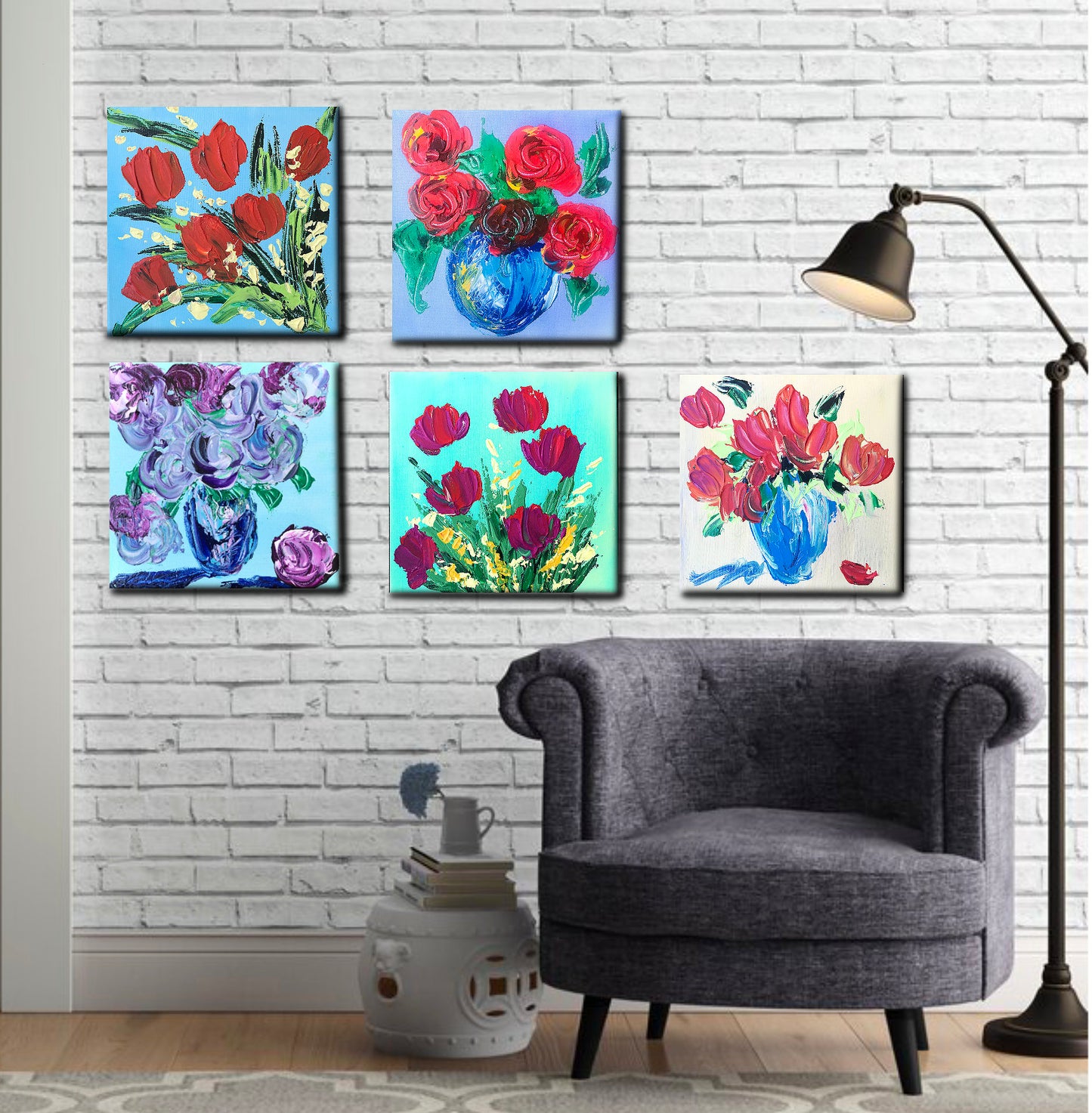 "Poppy Green" -  Original Acrylic Floral Painting